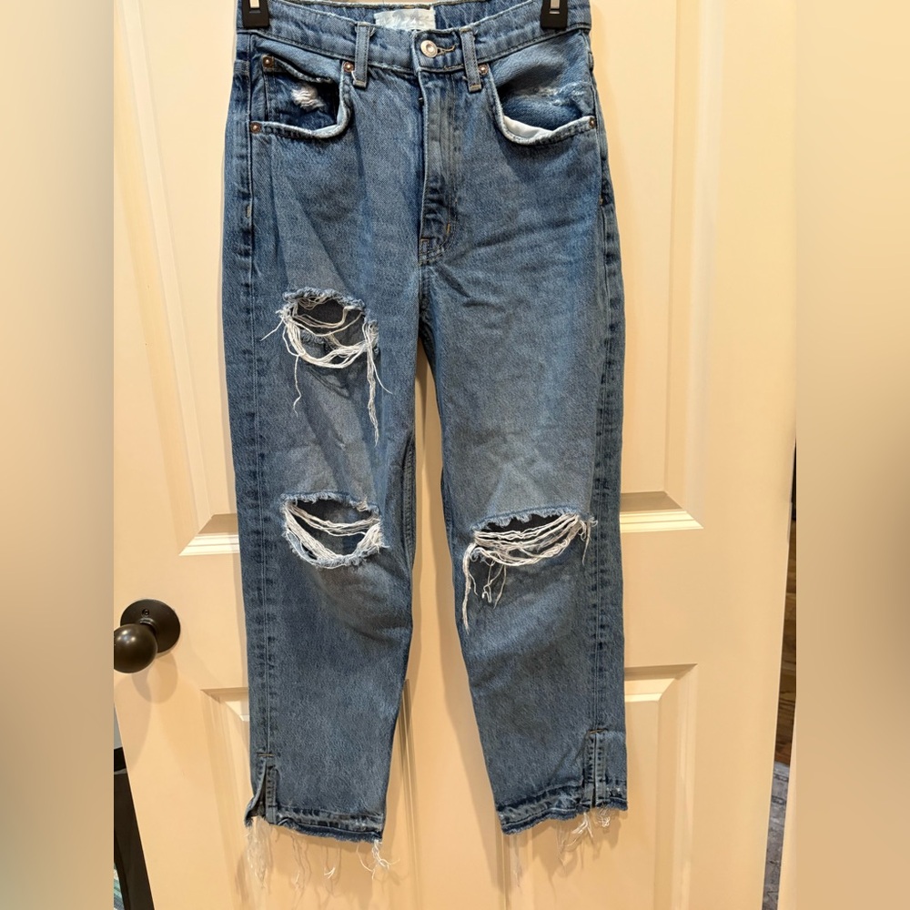 Free People Blue Distressed Boyfriend Jeans